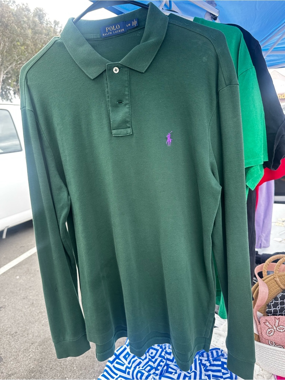 Polo by Ralph Lauren Dark Green Long-Sleeve Polo with Purple Pony